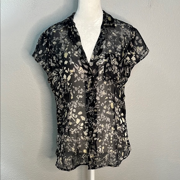 Calvin Klein Black Floral Sheer Silk Blouse Size 8 - Picture 1 of 9